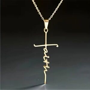 Gold “Faith” Cross Necklace, Faith Necklace, Religious Jewelry, Cross Necklace